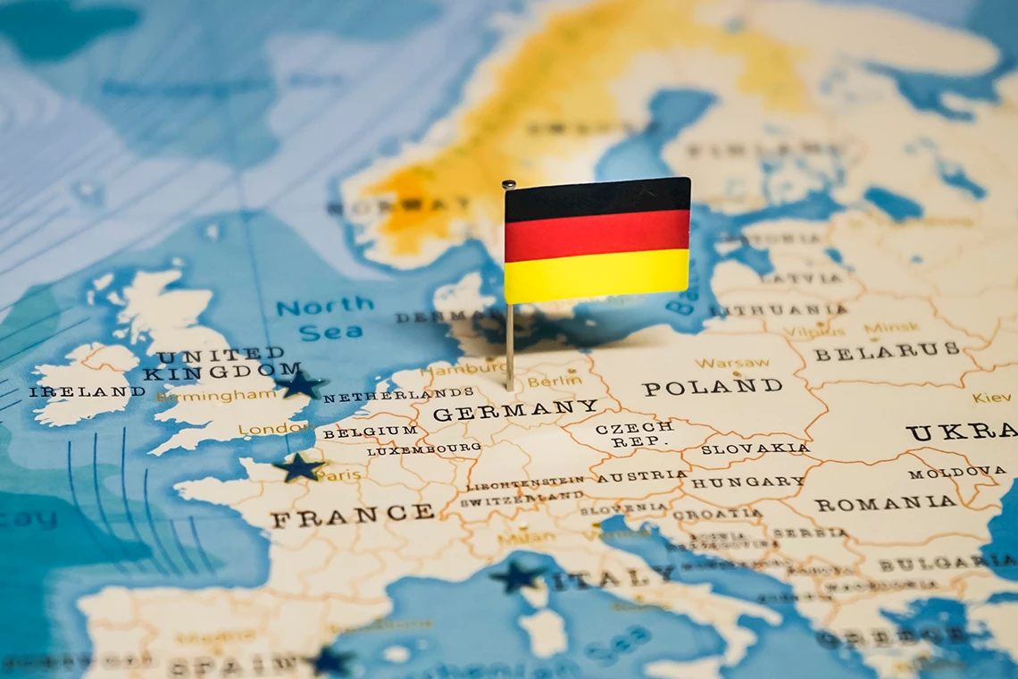 Deutsche Flagge auf europäischer Karte Deutsche Flagge auf europäischer Karte